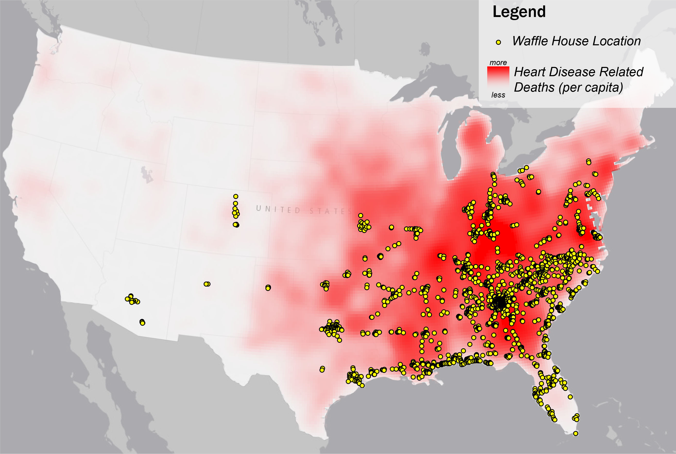 Waffle House Cardiac Disease Correlation Map